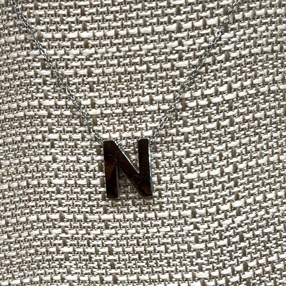 Silver Tone Stainless Steel initial Pendant necklace Letter N - Picture 2 of 4